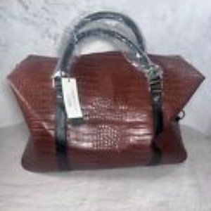 Unisex Crocodile Embossed Brown Duffle Bag